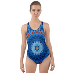 Rose Kaleidoscope Art Pattern Cut-out Back One Piece Swimsuit by Wegoenart