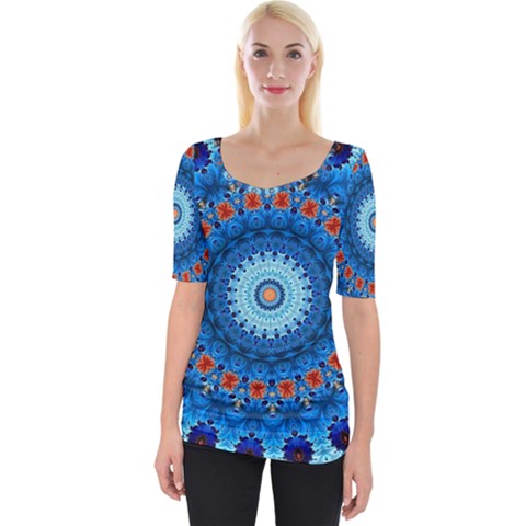 Rose Kaleidoscope Art Pattern Wide Neckline Tee by Wegoenart