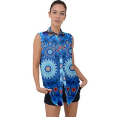 Rose Kaleidoscope Art Pattern Sleeveless Chiffon Button Shirt