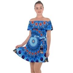 Rose Kaleidoscope Art Pattern Off Shoulder Velour Dress