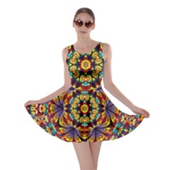 Flowers Kaleidoscope Art Pattern Skater Dress by Wegoenart