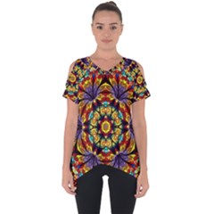 Flowers Kaleidoscope Art Pattern Cut Out Side Drop Tee by Wegoenart