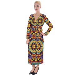 Flowers Kaleidoscope Art Pattern Velvet Maxi Wrap Dress by Wegoenart