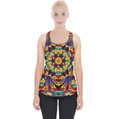 Flowers Kaleidoscope Art Pattern Piece Up Tank Top by Wegoenart