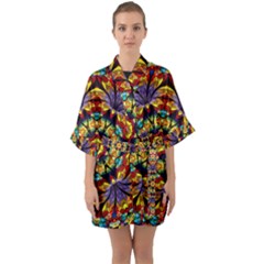 Flowers Kaleidoscope Art Pattern Quarter Sleeve Kimono Robe by Wegoenart