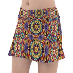 Flowers Kaleidoscope Art Pattern Tennis Skirt by Wegoenart