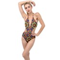 Flowers Kaleidoscope Art Pattern Plunging Cut Out Swimsuit View1