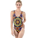 Flowers Kaleidoscope Art Pattern High Leg Strappy Swimsuit View1