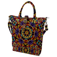 Flowers Kaleidoscope Art Pattern Buckle Top Tote Bag