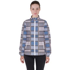 Abstract Seamless Fabric Blue High Neck Windbreaker (women)