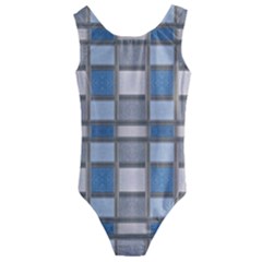 Abstract Seamless Fabric Blue Kids  Cut-out Back One Piece Swimsuit