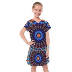 Rose Kaleidoscope Art Ornament Kids  Drop Waist Dress by Wegoenart