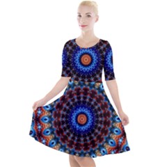 Rose Kaleidoscope Art Ornament Quarter Sleeve A-line Dress