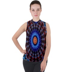 Rose Kaleidoscope Art Ornament Mock Neck Chiffon Sleeveless Top