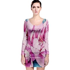 Art Painting Flowers Peonies Pink Long Sleeve Bodycon Dress by Wegoenart