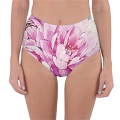 Art Painting Flowers Peonies Pink Reversible High-waist Bikini Bottoms by Wegoenart