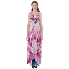 Art Painting Flowers Peonies Pink Empire Waist Maxi Dress by Wegoenart