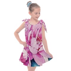 Art Painting Flowers Peonies Pink Kids  Tie Up Tunic Dress by Wegoenart