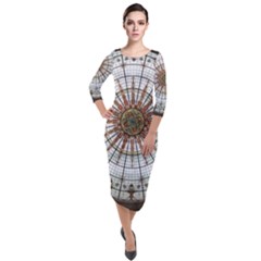 Dome Glass Architecture Glass Dome Quarter Sleeve Midi Velour Bodycon Dress by Wegoenart