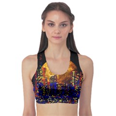 Skyline Frankfurt Abstract Moon Sports Bra by Wegoenart