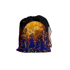 Skyline Frankfurt Abstract Moon Drawstring Pouch (medium) by Wegoenart