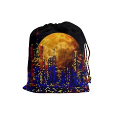 Skyline Frankfurt Abstract Moon Drawstring Pouch (large) by Wegoenart