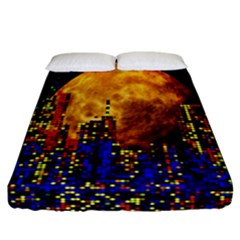 Skyline Frankfurt Abstract Moon Fitted Sheet (california King Size) by Wegoenart