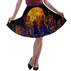 Skyline Frankfurt Abstract Moon A-line Skater Skirt by Wegoenart