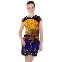 Skyline Frankfurt Abstract Moon Drawstring Hooded Dress