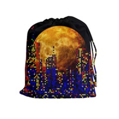 Skyline Frankfurt Abstract Moon Drawstring Pouch (xl) by Wegoenart