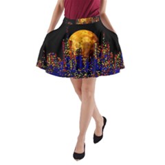 Skyline Frankfurt Abstract Moon A-line Pocket Skirt by Wegoenart