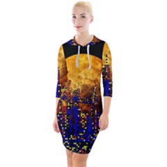 Skyline Frankfurt Abstract Moon Quarter Sleeve Hood Bodycon Dress