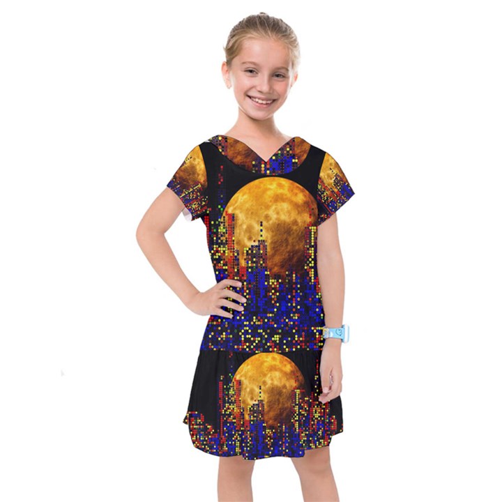 Skyline Frankfurt Abstract Moon Kids  Drop Waist Dress