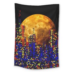 Skyline Frankfurt Abstract Moon Large Tapestry by Wegoenart