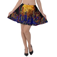 Skyline Frankfurt Abstract Moon Velvet Skater Skirt by Wegoenart