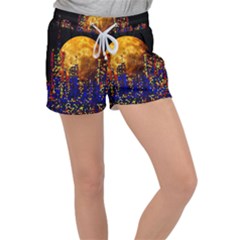 Skyline Frankfurt Abstract Moon Women s Velour Lounge Shorts by Wegoenart