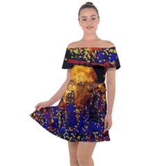 Skyline Frankfurt Abstract Moon Off Shoulder Velour Dress