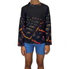 Keyboard Led Technology Kids  Long Sleeve Swimwear by Wegoenart