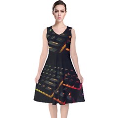 Keyboard Led Technology V-neck Midi Sleeveless Dress  by Wegoenart