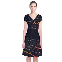 Keyboard Led Technology Short Sleeve Front Wrap Dress by Wegoenart