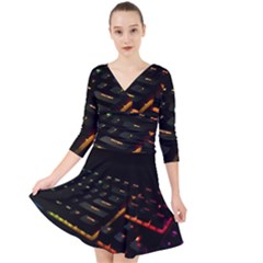 Keyboard Led Technology Quarter Sleeve Front Wrap Dress by Wegoenart