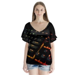 Keyboard Led Technology V-neck Flutter Sleeve Top by Wegoenart