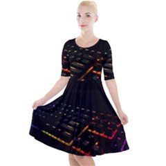 Keyboard Led Technology Quarter Sleeve A-line Dress by Wegoenart