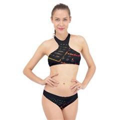 Keyboard Led Technology High Neck Bikini Set by Wegoenart