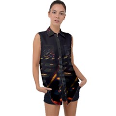 Keyboard Led Technology Sleeveless Chiffon Button Shirt