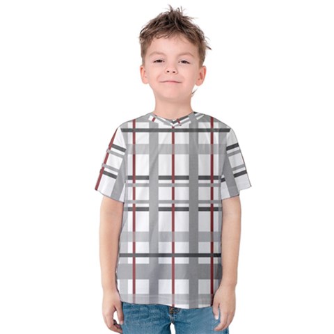 Fabric Plaid Grey Gray Burgundy Kids  Cotton Tee by Wegoenart