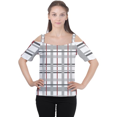 Fabric Plaid Grey Gray Burgundy Cutout Shoulder Tee by Wegoenart