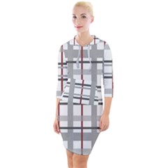 Fabric Plaid Grey Gray Burgundy Quarter Sleeve Hood Bodycon Dress by Wegoenart