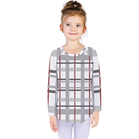 Fabric Plaid Grey Gray Burgundy Kids  Long Sleeve Tee by Wegoenart