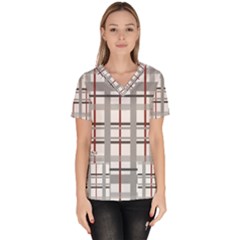 Fabric Plaid Grey Gray Burgundy Women s V-neck Scrub Top by Wegoenart